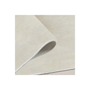 Oval Comfort Puffy Ponpon Saçaklı Peluş Halı Yolluk Ekru 80x400 cm