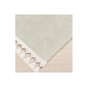 Comfort Puffy Ponpon Saçaklı Peluş Halı Yolluk Ekru 120x500 cm