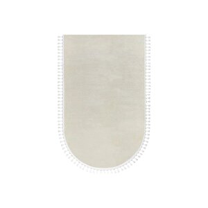 Oval Comfort Puffy Ponpon Saçaklı Peluş Halı Yolluk Ekru 120x180 cm