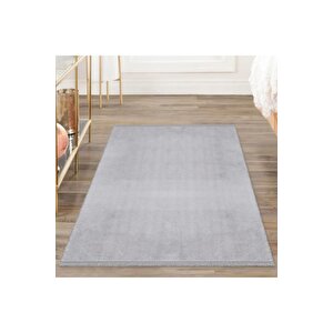 Comfort Puffy Düz Saçaklı Peluş Halı Yolluk Gri