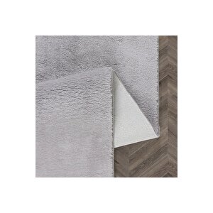 Comfort Puffy Düz Saçaklı Peluş Halı Yolluk Gri 150x200 cm
