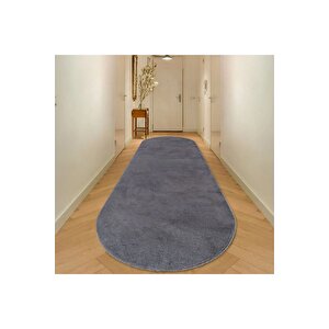 Oval Comfort Puffy Overloklu Peluş Halı Yolluk Antrasit 120x600 cm