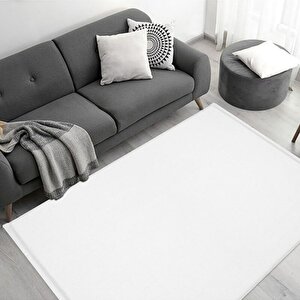 Comfort Puffy Düz Saçaklı Peluş Halı Yolluk Beyaz 150x150 cm
