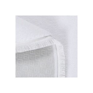 Oval Comfort Puffy Düz Saçaklı Peluş Halı Yolluk Beyaz 100x500 cm