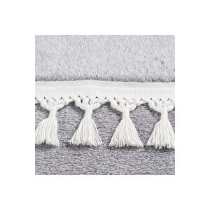 Comfort Puffy Ponpon Saçaklı Peluş Halı Yolluk Gri 100x550 cm