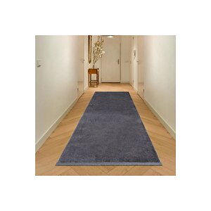 Comfort Puffy Düz Saçaklı Peluş Halı Yolluk Antrasit 120x250 cm