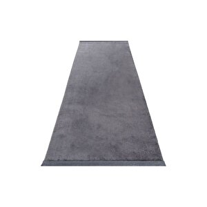 Comfort Puffy Düz Saçaklı Peluş Halı Yolluk Antrasit 120x250 cm