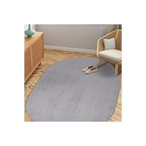 Oval Comfort Puffy Overloklu Peluş Yolluk Açık Gri