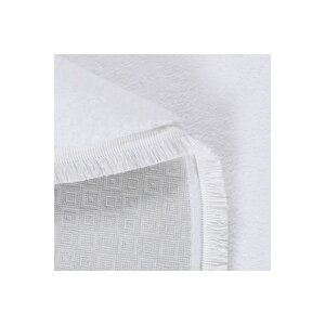 Oval Comfort Puffy Düz Saçaklı Peluş Halı Yolluk Beyaz 120x180 cm