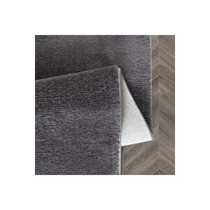 Oval Comfort Puffy Düz Saçaklı Peluş Halı Yolluk Antrasit 200x200 cm