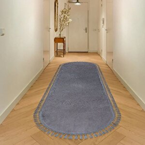 Oval Comfort Puffy Ponpon Saçaklı Peluş Halı Yolluk Antrasit
