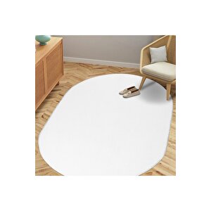 Oval Comfort Puffy Overloklu Peluş Yolluk Beyaz 100x350 cm