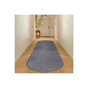 Oval Comfort Puffy Düz Saçaklı Peluş Halı Yolluk Antrasit 80x700 cm