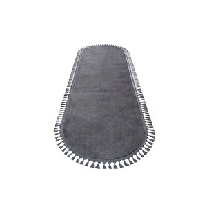 Oval Comfort Puffy Ponpon Saçaklı Peluş Halı Yolluk Antrasit 200x300 cm