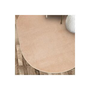Oval Comfort Puffy Overloklu Peluş Halı Yolluk Vizon 100x500 cm