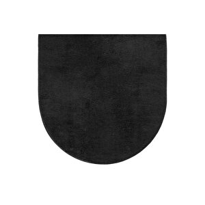 Oval Comfort Puffy Overloklu Peluş Halı Yolluk Siyah 80x550 cm