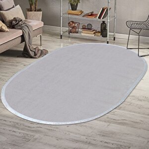 Oval Comfort Puffy Düz Saçaklı Peluş Halı Yolluk Gri Saçak 80x400 cm