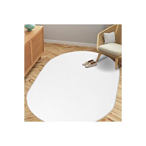 Oval Comfort Puffy Overloklu Peluş Yolluk Beyaz 120x400 cm