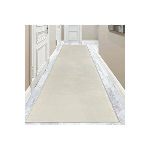 Comfort Puffy Overloklu Peluş Halı Yolluk Ekru 80x550 cm
