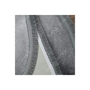 Oval Comfort Puffy Düz Saçaklı Peluş Halı Yolluk Gri Saçak 120x180 cm