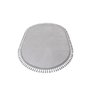 Oval Comfort Puffy Ponpon Saçaklı Peluş Halı Yolluk Gri Saçak