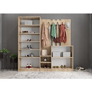 Flora Aynalı Portmanto Vestiyer Meşe 225 Cm Montaj Dahil