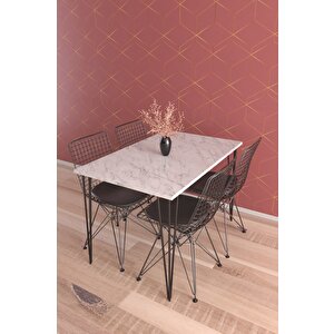 4 Sandalyeli Mutfak Takımı 110x70 Cm Yemek Ve Balkon Masası Beyaz Mermer