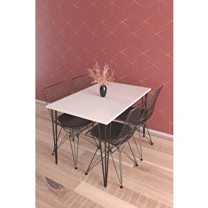 4 Sandalyeli Mutfak Takımı 110x70 Cm Yemek Ve Balkon Masası Beyaz