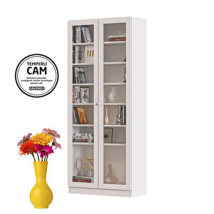 Ktp211-c-beyaz Cam Kapakli 6 Rafli Ki̇taplik