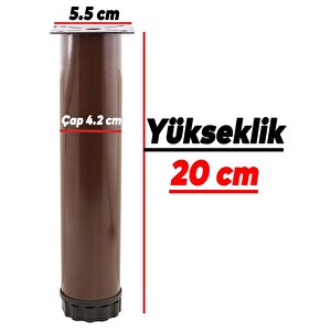 Akça Ayarlanabilir Mobilya Kanepe Koltuk Baza Yükseltme Yükseltici Ayağı Metal Ayakları 20 Cm Kahve