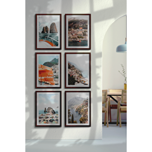 Ceviz Renk - 50x60 Çerçeveli Tablo Modern Sanat Sahil Baskısı İtalya Duvar Sanatı Tatil Holiday 50x60 cm