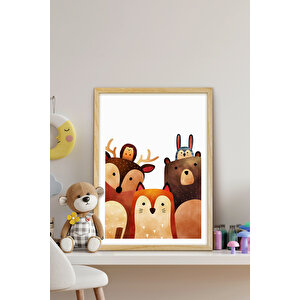 Natürel Renk - 40x50 Çerçeveli Bebek Ve Çocuk Odası Tablo Seti Kız Ve Erkek Doğum Kutlama 40x50 cm