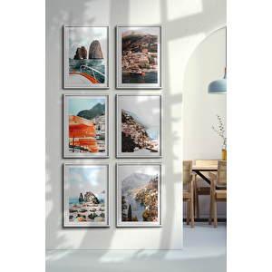 Beyaz Renk - 21x30 Çerçeveli Tablo Modern Sanat Sahil Baskısı İtalya Duvar Sanatı Tatil Holiday 21x30 cm
