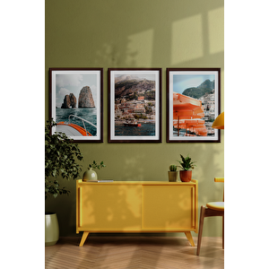 Ceviz Renk - 50x70 Çerçeveli Tablo Modern Sanat Sahil Baskısı İtalya Duvar Sanatı Plaj Tatil 50x70 cm