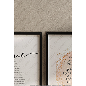 Siyah Renk - 50x70 Çerçeveli Tablo Modern Sanatsal Üçlü Çerçeve Love Home Yazılı