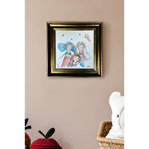 Gold Renk - 30x30 Çerçeveli Bebek Ve Çocuk Odası Tablo Seti Kız Ve Erkek Doğum Kutlama 30x30 cm