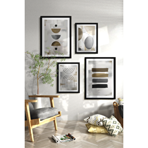 Siyah Renk - 130x130 Çerçeveli Tablo Oturma Odası Yatak Odası Nötr Soyut Modern Sanat 130x130 cm