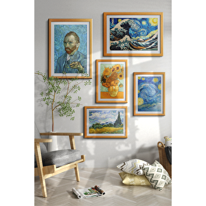 Natürel Renk - 130x130 Van Gogh Tablo Sanatsal Ünlü Ressam Çerçeveli Çoklu Tablo Modern 130x130 cm
