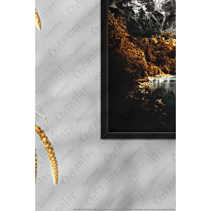 Siyah Renk - 33x48 Çerçeveli Tablo Resim Çerçevesi Dekoratif Çerçeve Fotoğraf Çerçevesi Kayık Doğa Manzara 30x49 cm