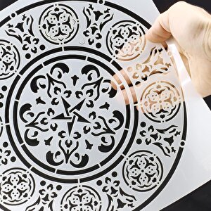 Stencil Duvar Boyama Şablon Tasarım Mandala Desen Tekrar Kullanılabilir 30x30 Cm