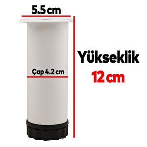 Mobilya Kanepe Baza Koltuk Metal Destek Ayağı Ayarlanabilir Beyaz Ayak 12 Cm