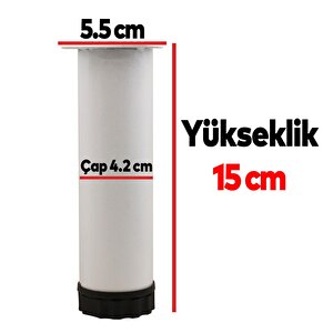 Akça Ayarlanabilir Mobilya Kanepe Koltuk Baza Yükseltme Yükseltici Ayağı Metal Ayakları 15 Cm Beyaz