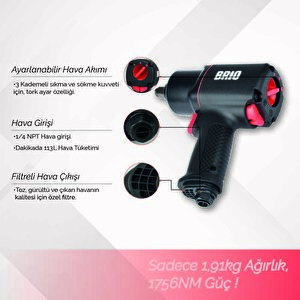 Brio Havalı Somun Sökme 1/2 1756 Nm çift Çekiç 1,91 Kg