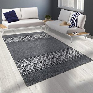 Modern Şönil Dokuma İskandinav Üçgen Desenli Koyu Gri Halı 160x230 cm