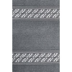 Modern Şönil Dokuma İskandinav Üçgen Desenli Koyu Gri Halı 80x50 cm