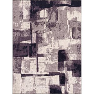 Modern Abstrak Geometrik Desenli Pastel Gri Halı Kaymaz Taban Makinada Yıkanabilir 80x150 cm