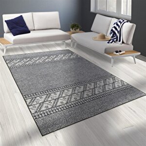 Modern Şönil Dokuma İskandinav Üçgen Desenli Açık Gri Halı 160x230 cm