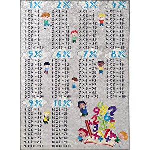 Çocuk Bebek Halısı Çarpım Tablosu Temalı Gri Halı Yıkanabilir Kaymaz Taban 80x150 cm
