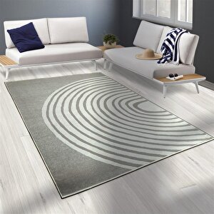 Modern Şönil Dokuma Taban Geometrik Desenli Krem Beyaz Halı 160x230 cm