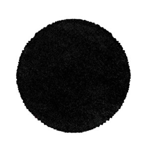 Yuvarlak Shaggy Halı Salon Halısı Yumuşak Yüksek Havlı Düz Siyah Renkli 200 cm